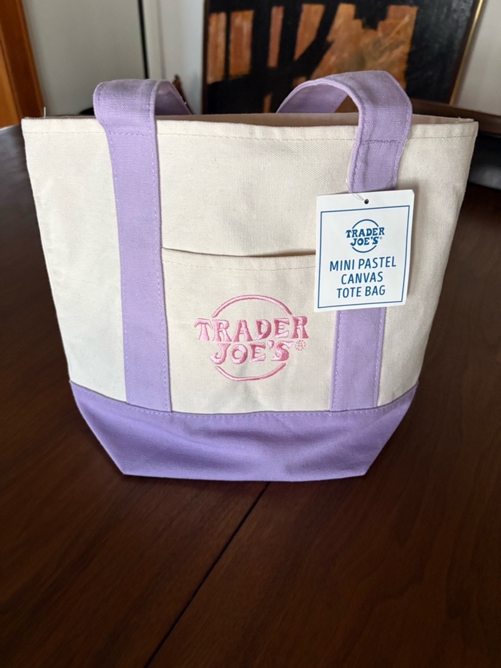 Trader Joe’s Kids Purple Colorblock Mini Canvas Tote Bag Lavender NWT